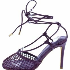 Liliana Debbie219 Plum Mesh Square Toe Ghillie Lace Up Heel