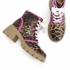 Shoe Republica What's New Husky Leopard Pink Trim Lace Up Hiking Boot