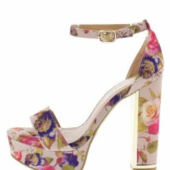 JP Inclined14s Blush Open Toe Ankle Strap Metallic Block Heel