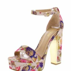 JP Inclined14s Blush Open Toe Ankle Strap Metallic Block Heel