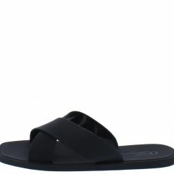 OIL J Ines Black Pvc Cross Strap Open Toe Flat Slide Sandal