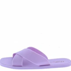 OIL J Shoes Ines Lavender Pvc Cross Strap Open Toe Flat Slide Sandal