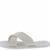 OIL J What's New Ines Off White Pvc Cross Strap Open Toe Flat Slide Sandal
