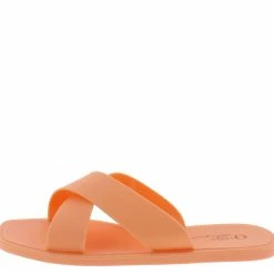 OIL J What's New Ines Orange Pvc Cross Strap Open Toe Flat Slide Sandal