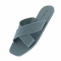 OIL J Shoes Ines Sage Pvc Cross Strap Open Toe Flat Slide Sandal