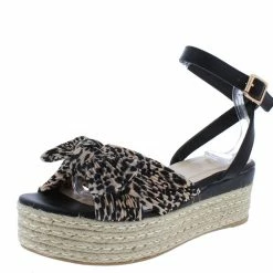 JP Infinity64 Cheetah Pleat Knotted Bow Platform Espadrille Wedge