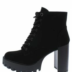 JP Intense03 Black Nubuck Lace Up Block Heel Lug Boot Boots
