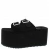 Shoe Republica Invika Black Dual Buckle Strap Tall Platform Slide Wedge