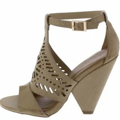JP Involve06m Light Taupe Distressed Peep Toe Laser Cut Ankle Strap Angled Heel What's New