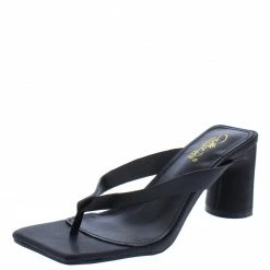 Elegant What's New Isolde Black Square Open Toe Thong Block Heel