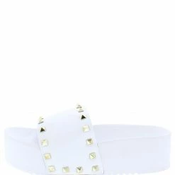 Liliana Angela127 White Rock Stud Open Toe Platform Slide Sandal Shoes