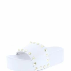 Liliana Angela127 White Rock Stud Open Toe Platform Slide Sandal Shoes