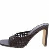 OIL J Ivanka Brown Pu Woven Open Toe Mule Block Heel