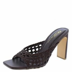 OIL J Ivanka Brown Pu Woven Open Toe Mule Block Heel