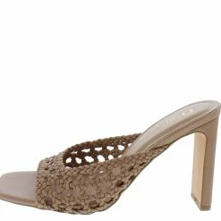 OIL J What's New Ivanka Camel Pu Woven Open Toe Mule Block Heel