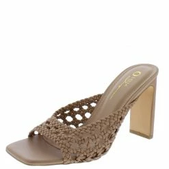 OIL J What's New Ivanka Camel Pu Woven Open Toe Mule Block Heel