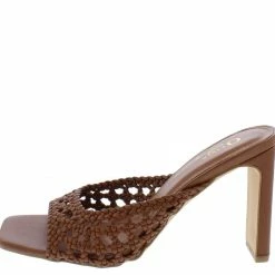 OIL J Ivanka Tan Pu Woven Open Toe Mule Block Heel