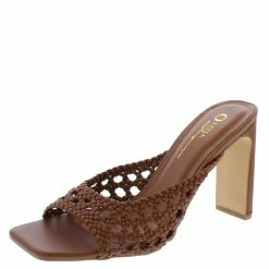 OIL J Ivanka Tan Pu Woven Open Toe Mule Block Heel