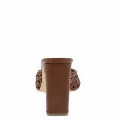 OIL J Ivanka Tan Pu Woven Open Toe Mule Block Heel