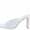 OIL J Ivanka White Pu Woven Open Toe Mule Block Heel
