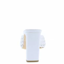 OIL J Ivanka White Pu Woven Open Toe Mule Block Heel