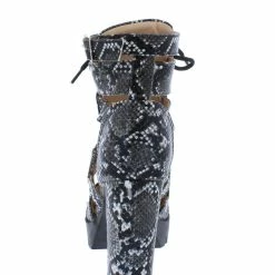 In Touch Lillian031 Black Snake Cut Out Lace Block Heel Boot Boots