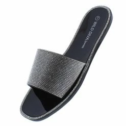 Legend What's New Jacelyn01 Black Embellished Open Toe Flat Slide Sandal