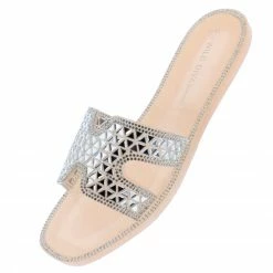 Legend Jacelyn25 Nude Geo Mirror Embellished Open Toe Slide Sandal What's New