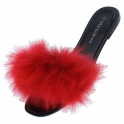 Legend Jackie03 Red Furry Open Toe Flat Slide Sandal What's New