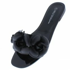 Legend Jackie06a Black Flower Open Toe Flat Slide Sandal What's New