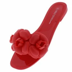 Legend What's New Jackie06a Red Flower Open Toe Flat Slide Sandal