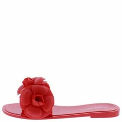 Legend What's New Jackie06a Red Flower Open Toe Flat Slide Sandal