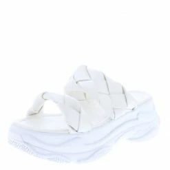 Mata What's New Jagged White Braided Dual Strap Chunky Slide Sandal