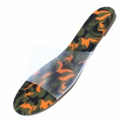 Liliana Deanna163 Orange Camouflage Lucite Open Toe Flat Slide Sandal Shoes