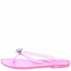 Liliana Shoes Sandra018 Pink Rhinestone Open Toe Thong Slide Sandal