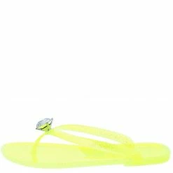 Liliana Sandra018 Yellow Rhinestone Open Toe Thong Slide Sandal What's New