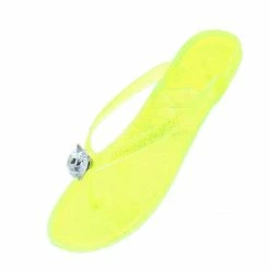 Liliana Sandra018 Yellow Rhinestone Open Toe Thong Slide Sandal What's New