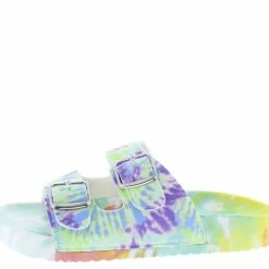 CAPE ROBBIN Jeweled Mint Multi Open Toe Dual Buckle Strap Slide Sandal Shoes