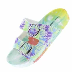 CAPE ROBBIN Jeweled Mint Multi Open Toe Dual Buckle Strap Slide Sandal Shoes