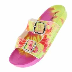 CAPE ROBBIN Jeweled Tie Dye Multi Open Toe Dual Buckle Strap Slide Sandal