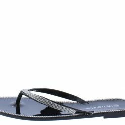 Legend Jinx01 Black Embellished Thong Open Toe Flat Slide Sandal What's New