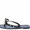 Legend Shoes Jinx02a Black Rock Stud Bow Open Toe Thong Slide Sandal