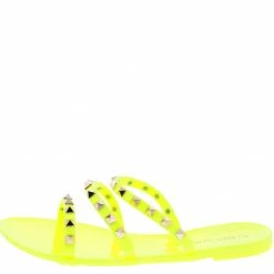 Legend What's New Joanie211 Yellow Studded Tri Strap Open Toe Slide Sandal
