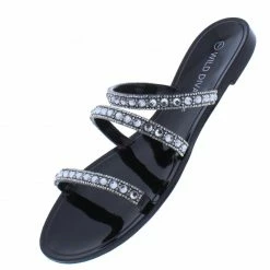 Legend Joanie235 Black Sparkle Multi Strap Open Toe Slide On Flat What's New