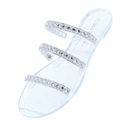 Legend Joanie235 Clear Sparkle Multi Strap Open Toe Slide On Flat What's New