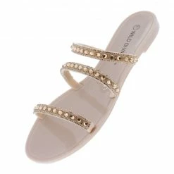Legend Joanie235 Nude Sparkle Multi Strap Open Toe Slide On Flat