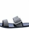 Legend What's New Joanna11 Black Silver Sparkle Dual Buckle Strap Slide Sandal
