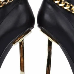 CAPE ROBBIN Joelle Black Pointed Toe Ankle Chain Metal Heel Boot