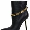 CAPE ROBBIN Joelle Black Pointed Toe Ankle Chain Metal Heel Boot