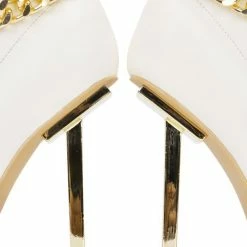 CAPE ROBBIN Boots Joelle White Pointed Toe Ankle Chain Metal Heel Boot